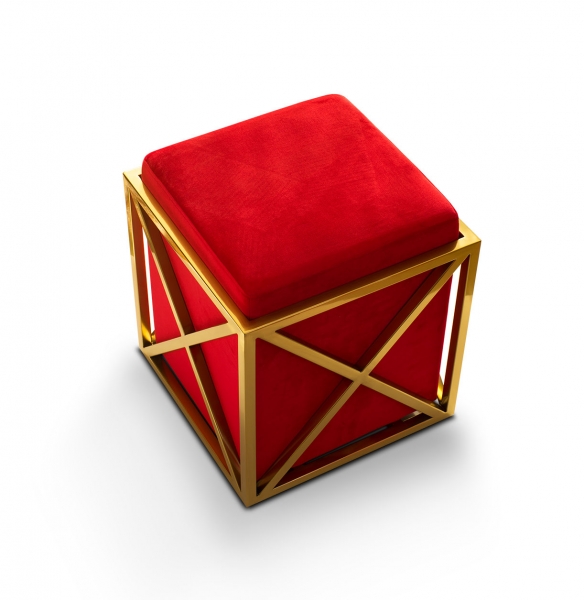 Red velvet ottoman Gold frame